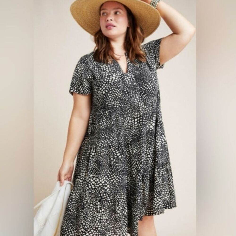 Maeve Black and White Speckled Midi Dress